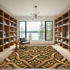 Golden Botanical Intertwined Filigree Scroll Rug
