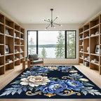 Elegant Blue and Cream Floral Scroll Rug