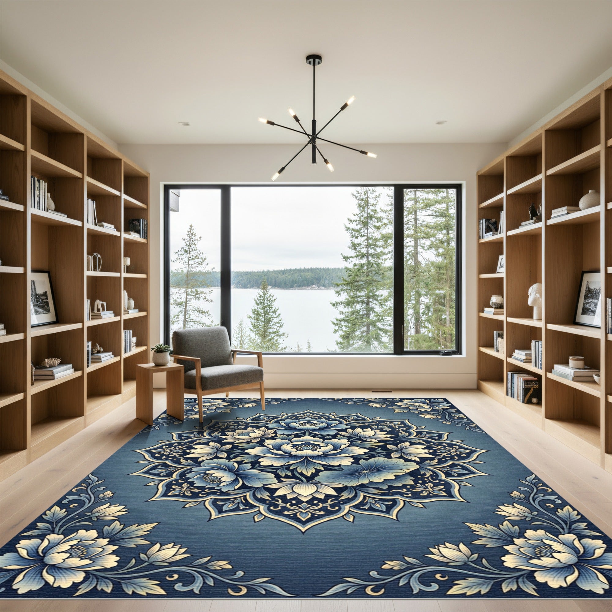 Navajo Blue Floral Mandala Rug