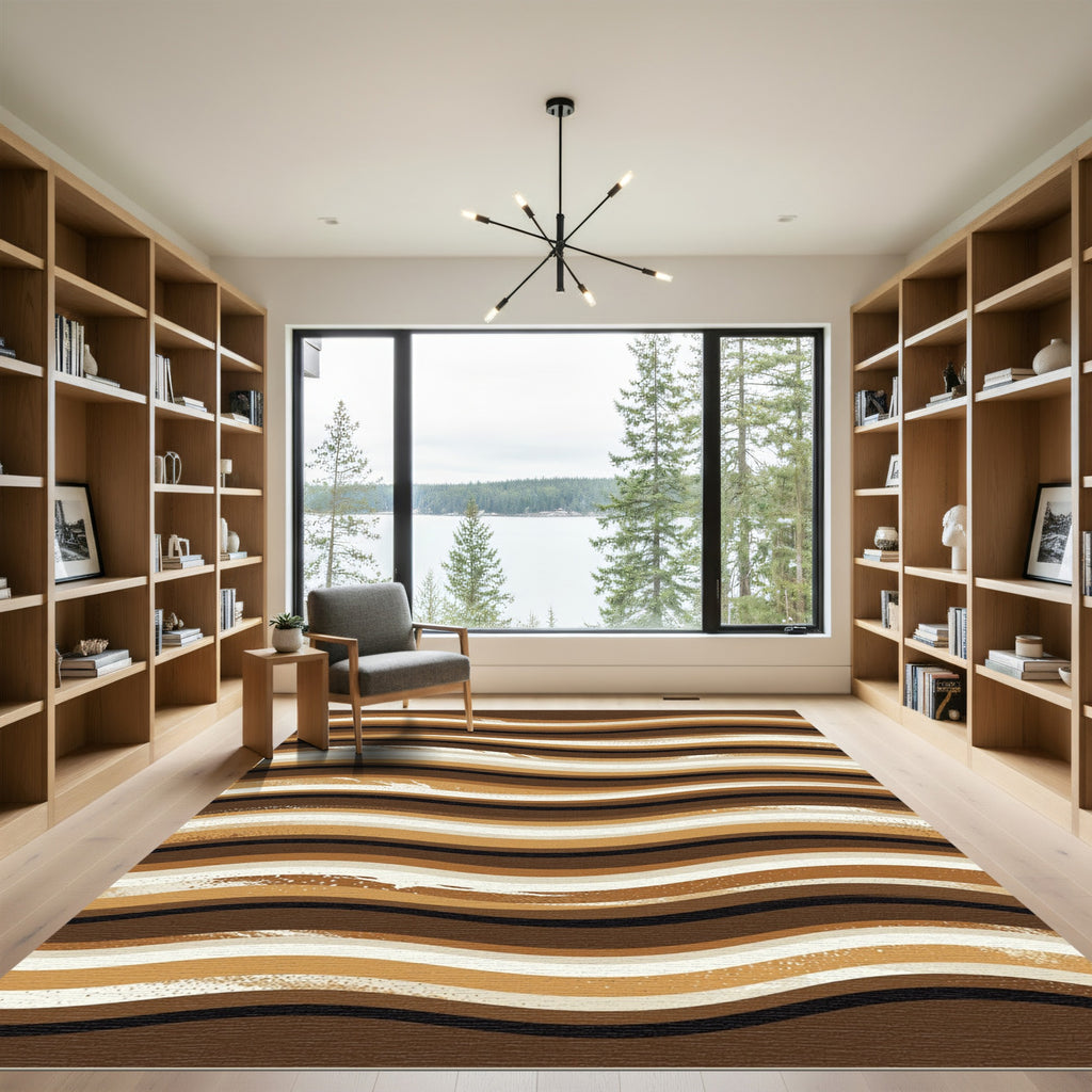 Earthy Brown Wavy Stripe Rug