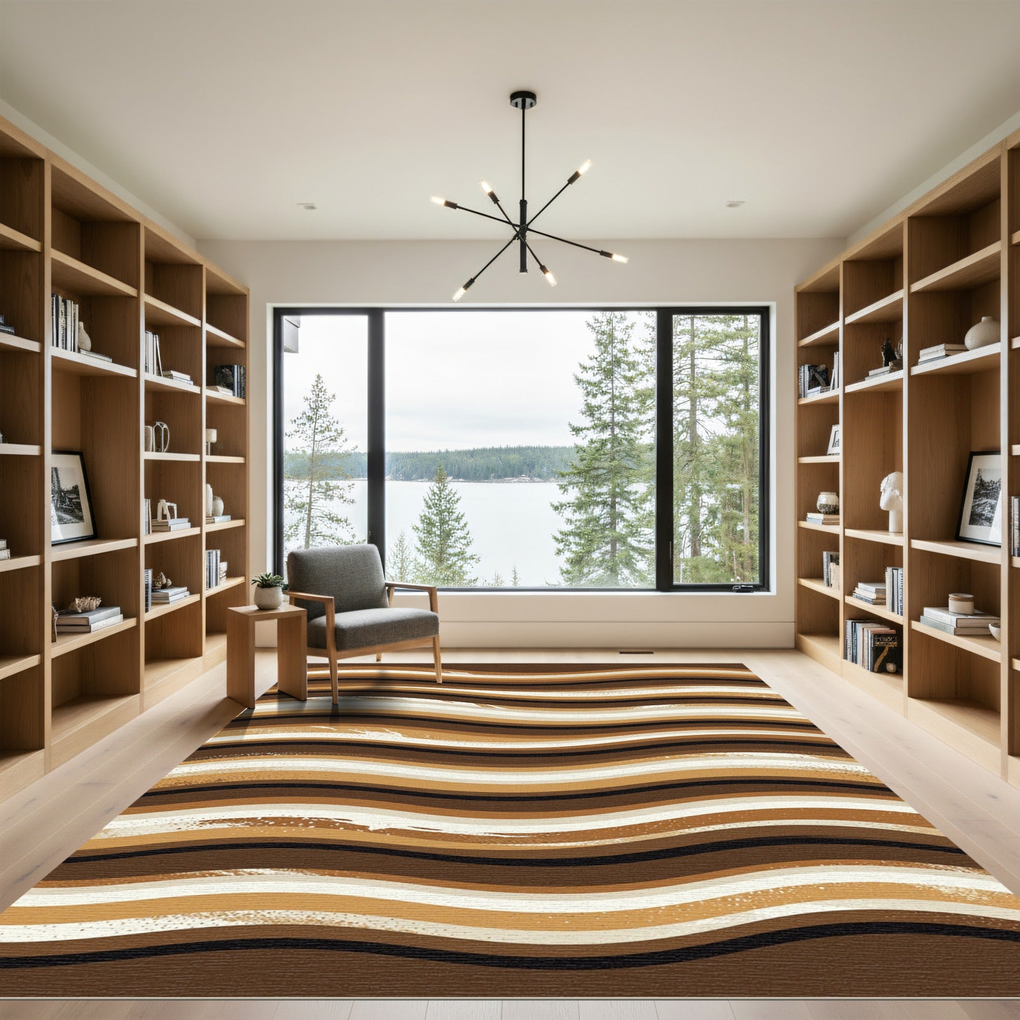 Earthy Brown Wavy Stripe Rug