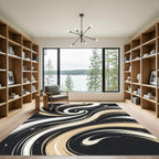 Creamy White Swirling Lines on Black Rug