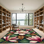 Elegant Magnolia Blossom Botanical Floral Rug