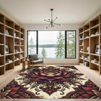 Rich Burgundy Lotus Mandala Overlay Rug