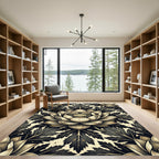 Vintage Black and Gold Lotus Medallion Rug