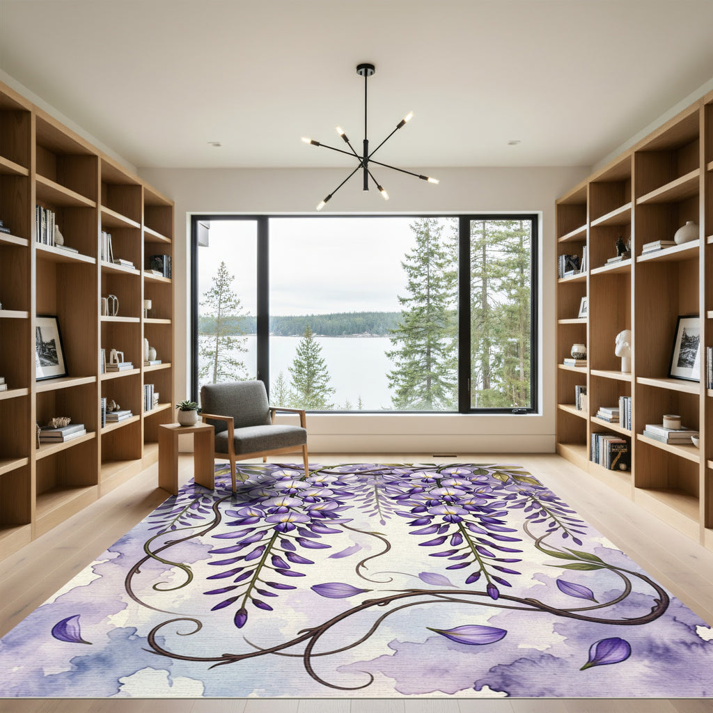 Ethereal Purple Wisteria Cascading Blossoms Rug