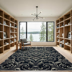 Antique Silver Scrollwork Floral Rug
