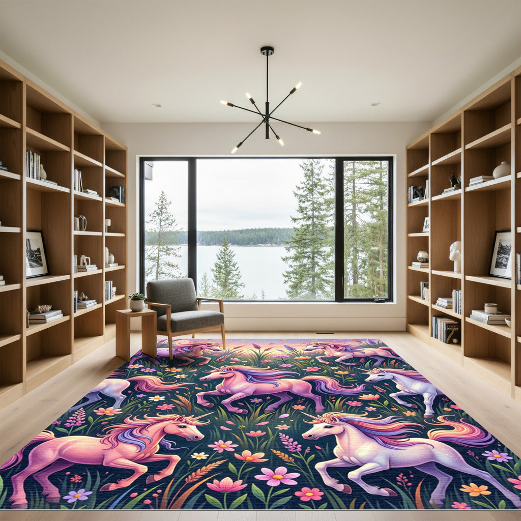 Whimsical Pastel Unicorn Floral Meadow Rug
