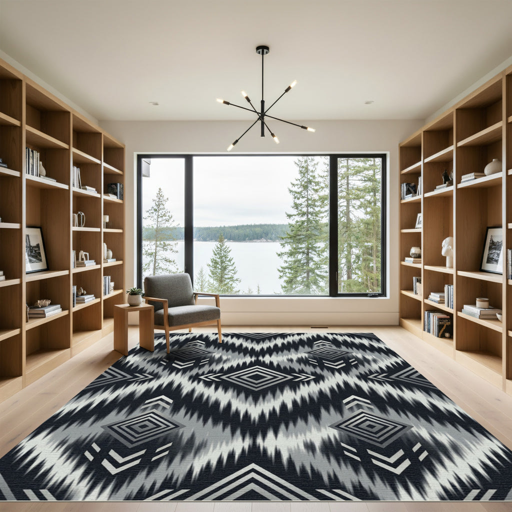 Monochrome Diamond Tribal Ikat Rug