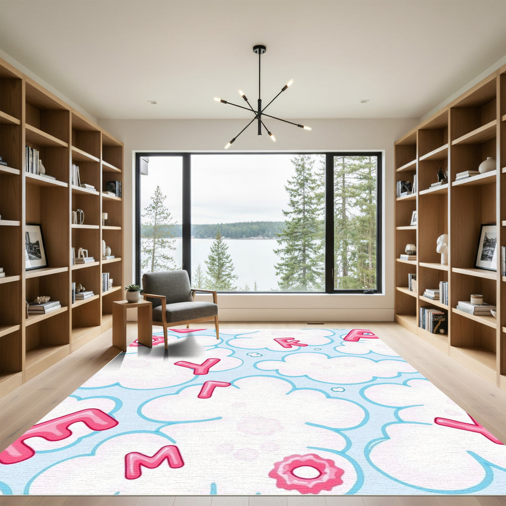 Pink Alphabet Clouds Whimsical Sky Rug