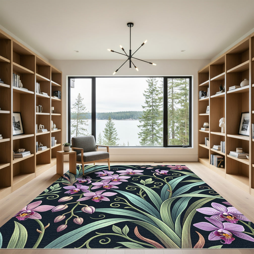Elegant Lavender Orchid Botanical Art Rug