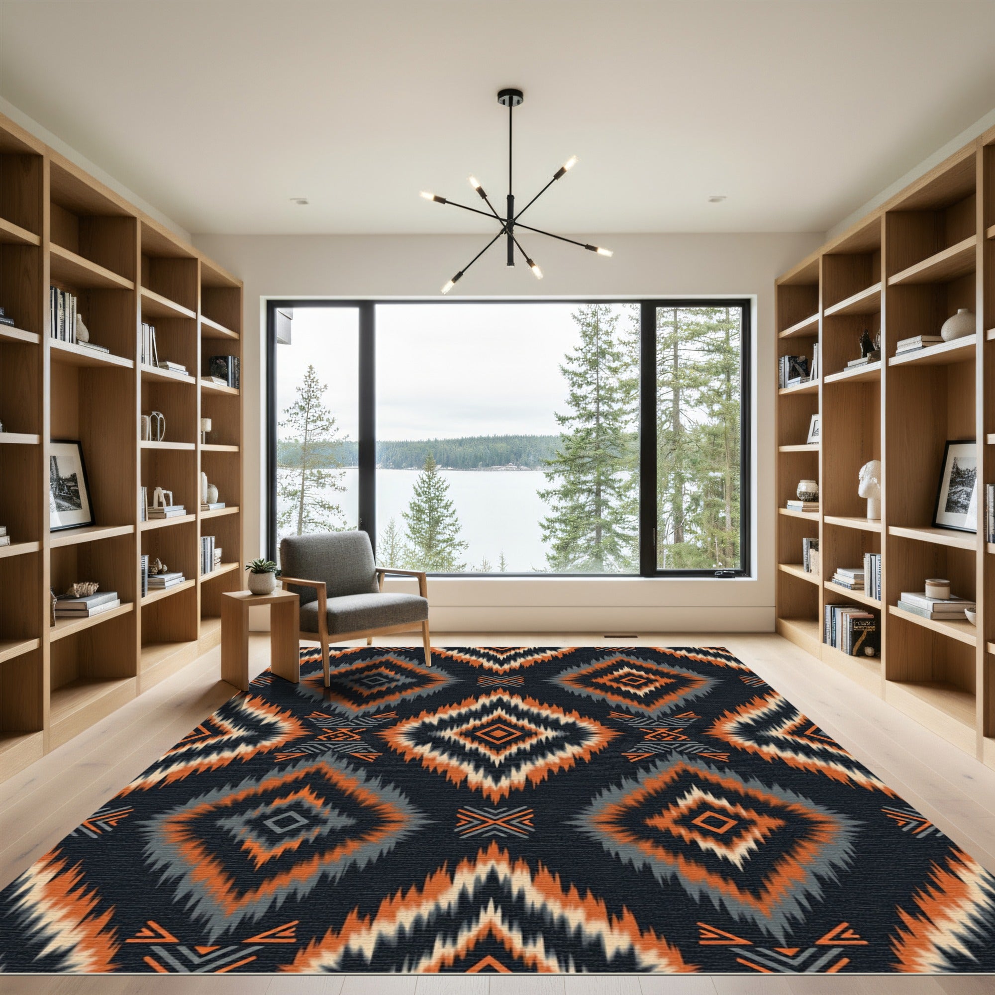 Bold Orange Gray Diamond Ikat Rug
