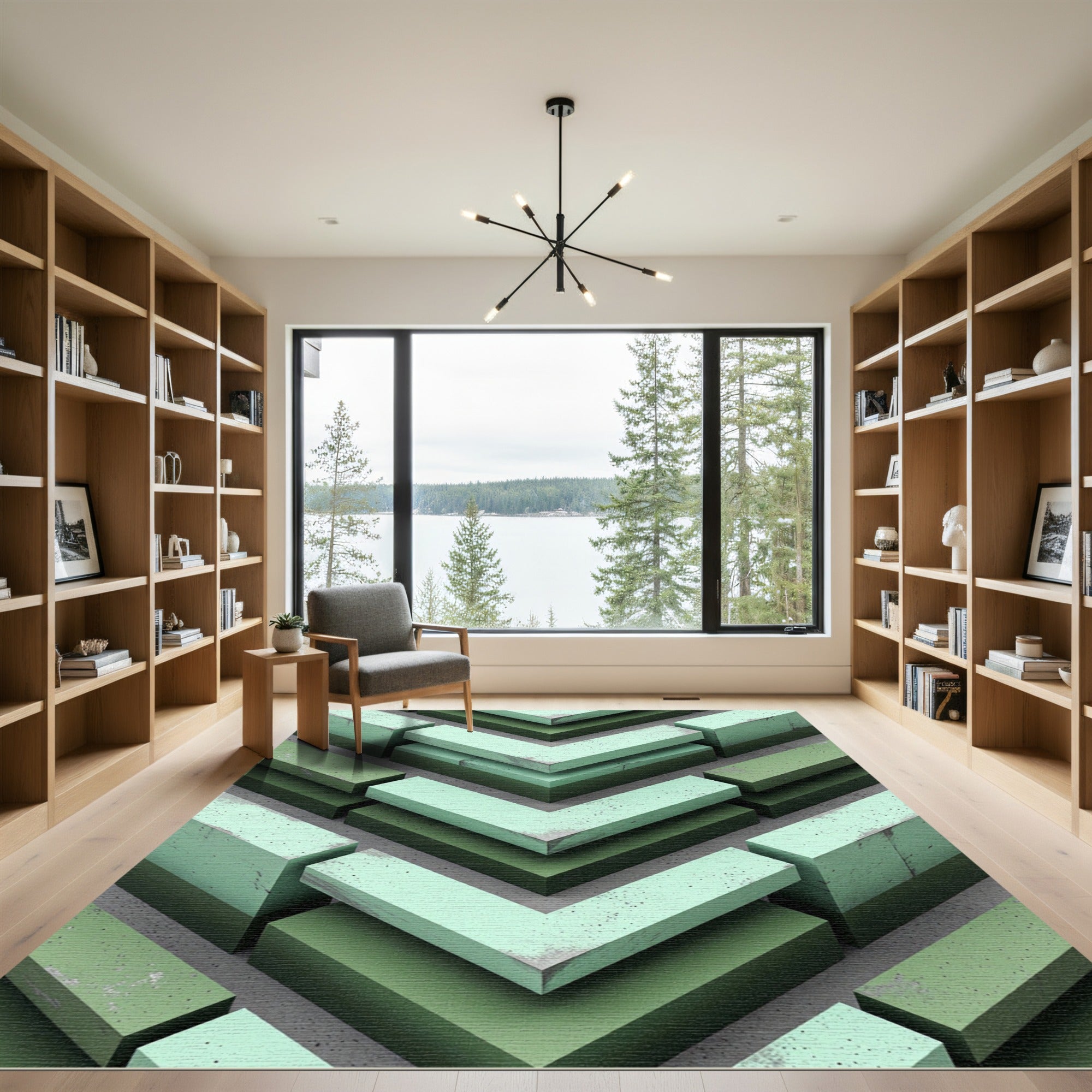 Geometric Sage Green Chevron Angular Lines Rug