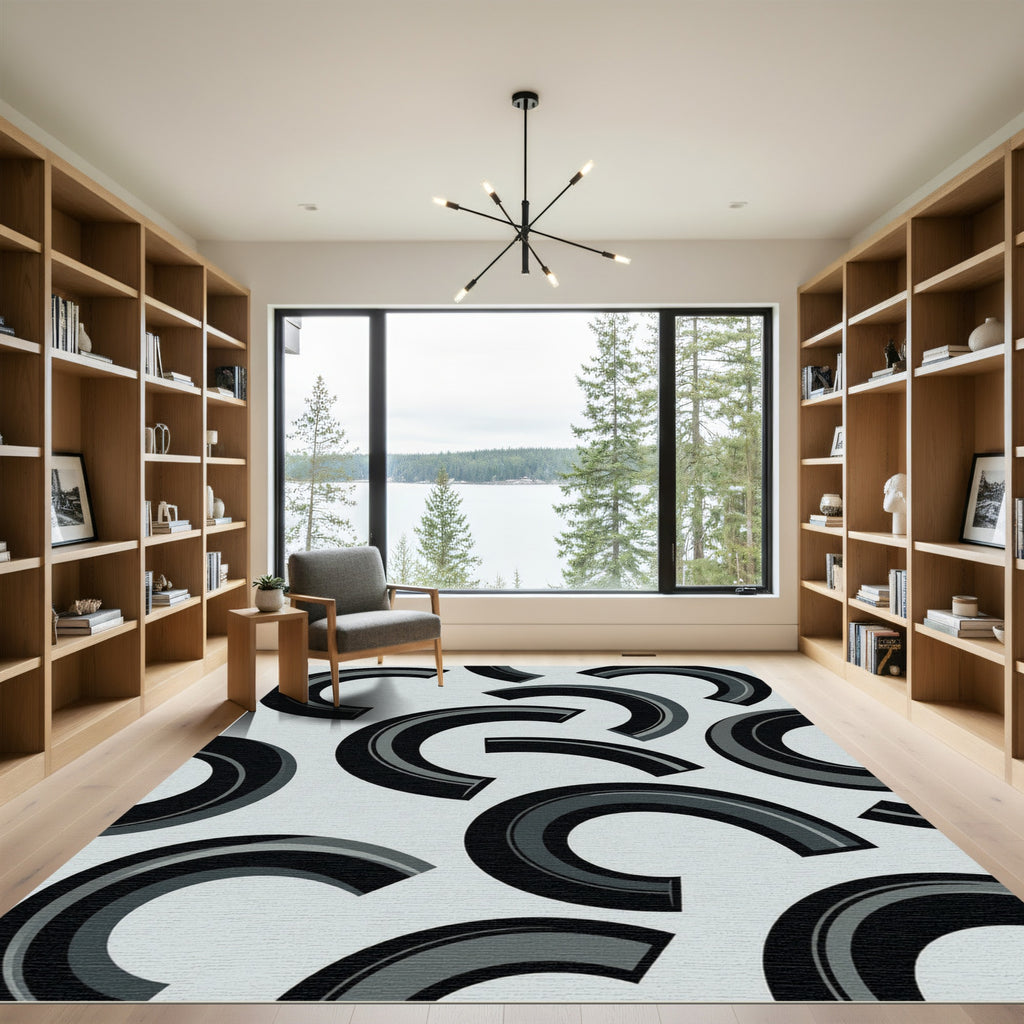 Modern Black Crescent Arch Rug