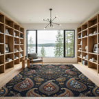 Ornate Crimson Gold Paisley Medallion Rug