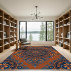 Ornate Indigo and Sienna Floral Medallion Rug
