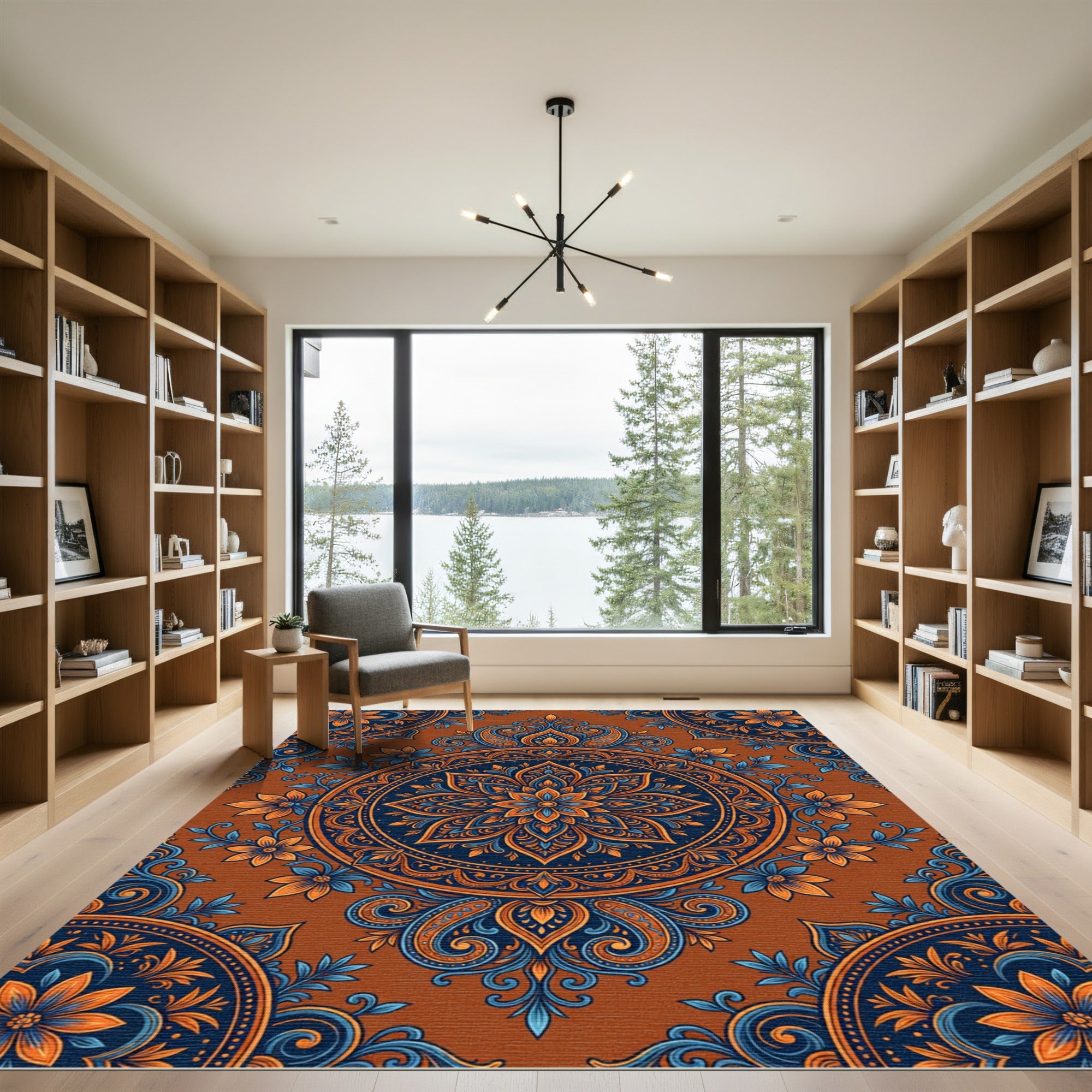 Ornate Indigo and Sienna Floral Medallion Rug