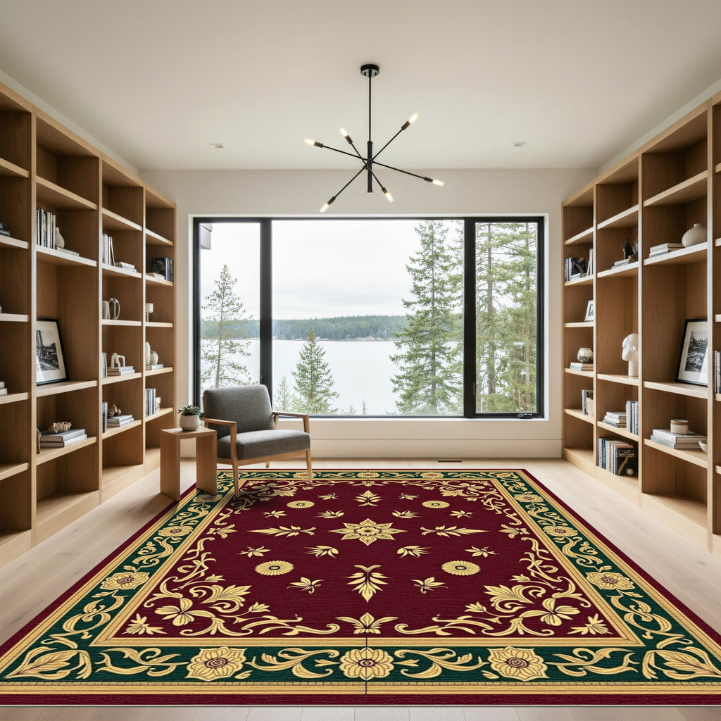 Deep Red Floral Vine Garden Rug