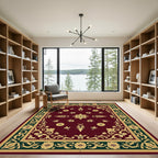 Deep Red Floral Vine Garden Rug