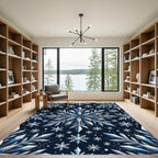 Midnight Blue Shimmering Crystal Snowflake Rug