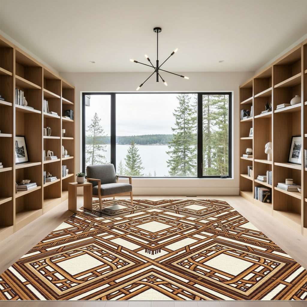 Art Deco Wood Diamond Lattice Rug