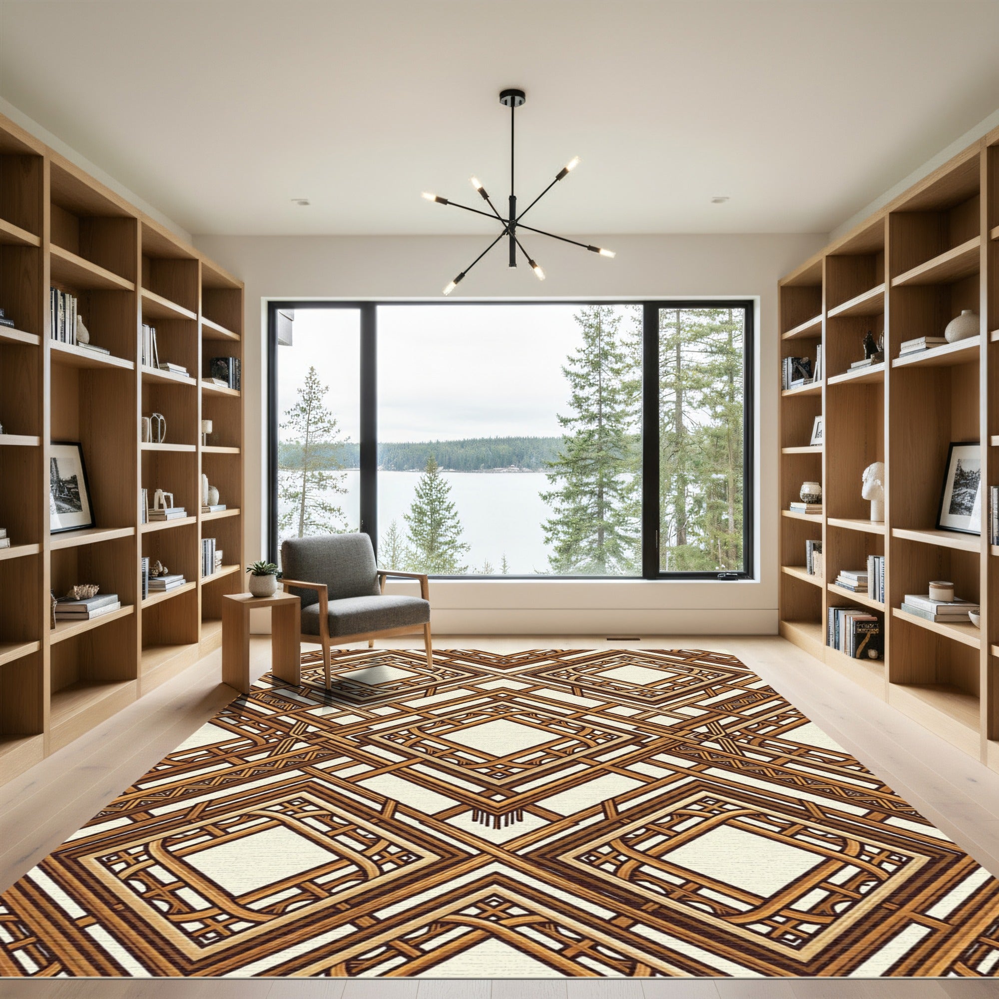 Art Deco Wood Diamond Lattice Rug