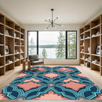 Navy Blue Peach Geometric Lattice Rug
