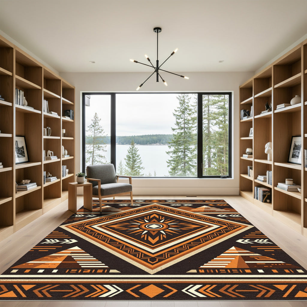 Earthy Orange Geometric Pyramid Sun Rug