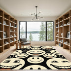 Retro Black and Cream Smiling Faces Rug