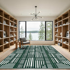 Deep Green Geometric Architectural Blocks Rug