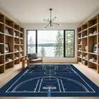 Minimalist Navy Basketball Court Diagram Rug