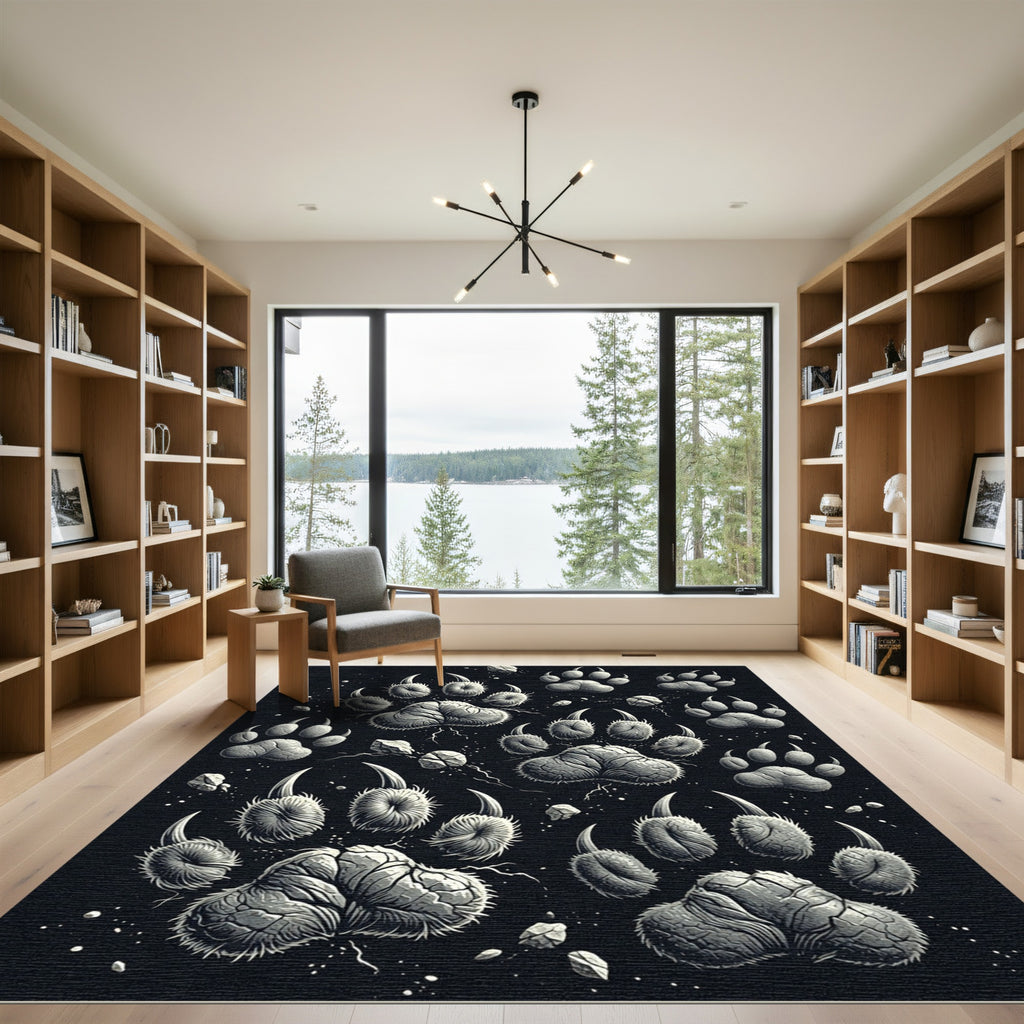Grayscale Fierce Paw Print Scatter Rug