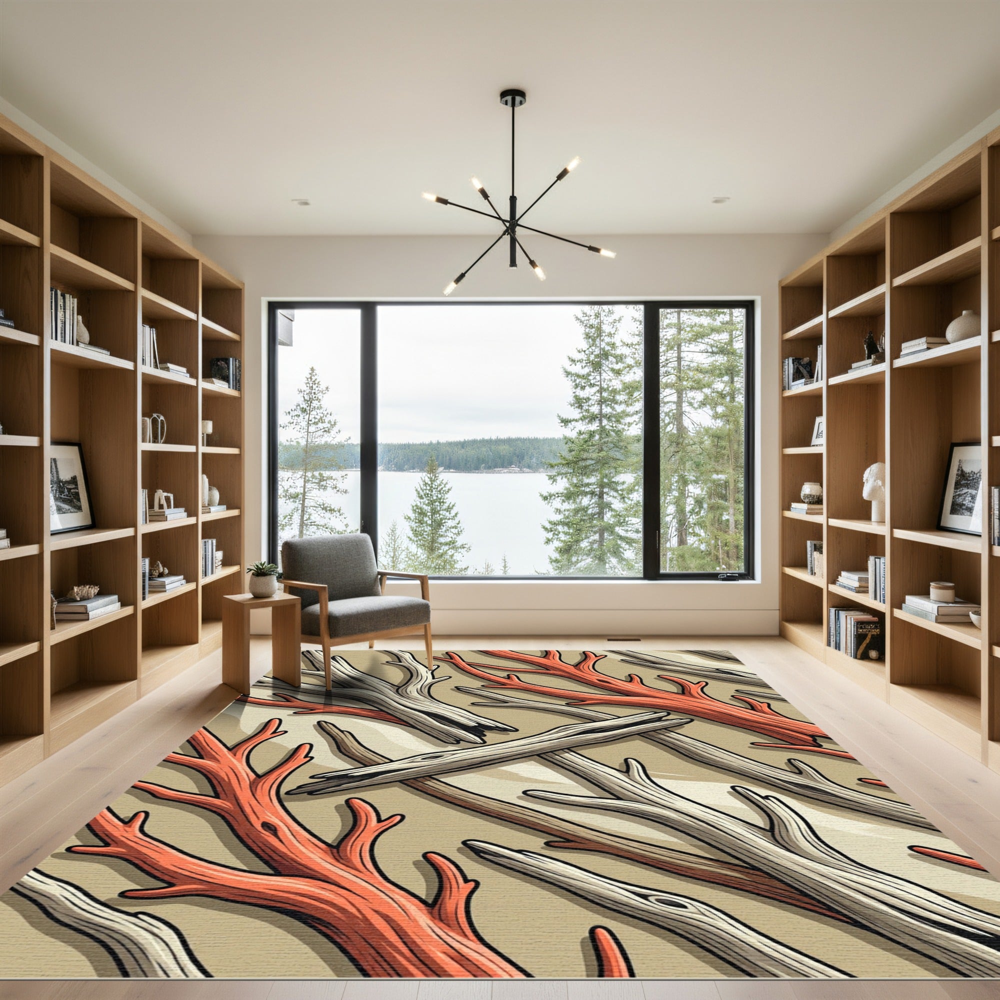 Abstract Coral Branch Earthy Tone Rug