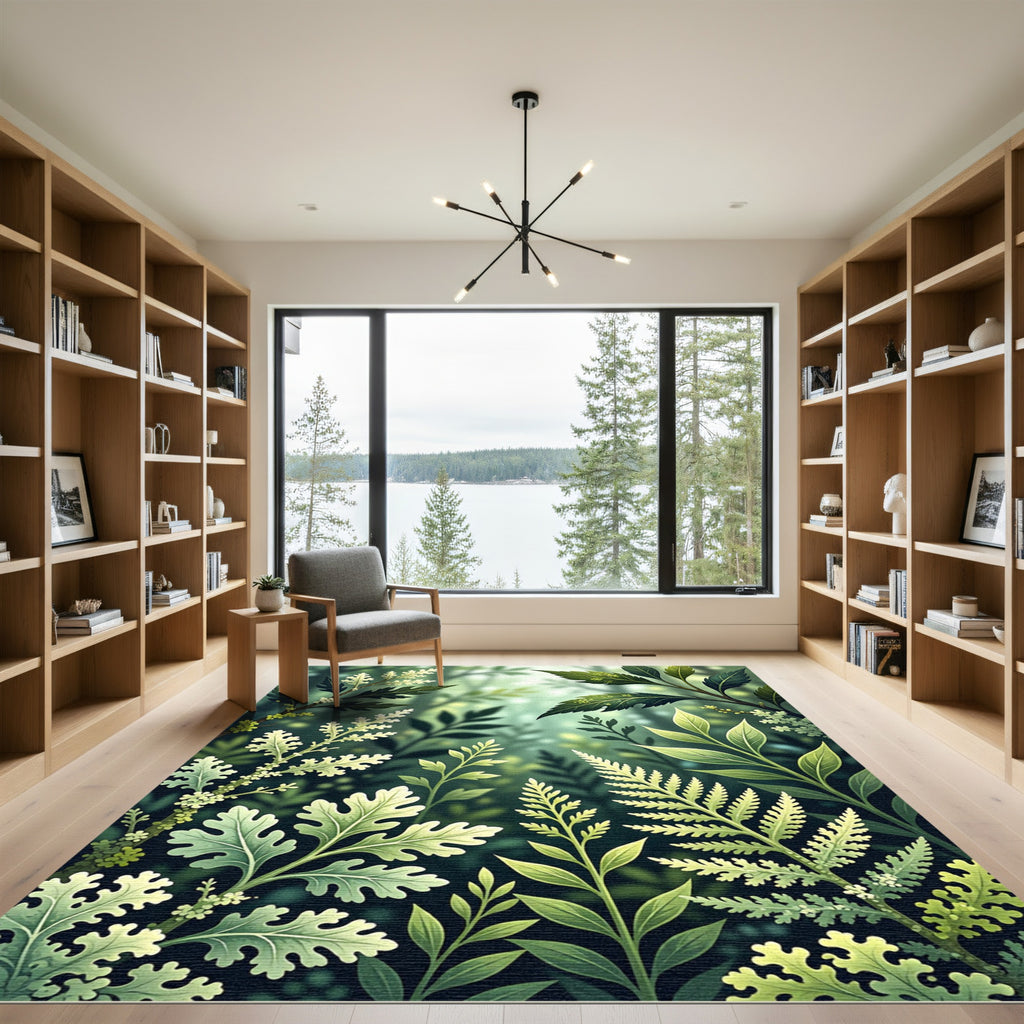 Lush Emerald Forest Botanical Foliage Rug