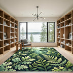 Lush Emerald Forest Botanical Foliage Rug