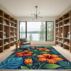 Lush Tropical Hibiscus and Fern Foliage Rug