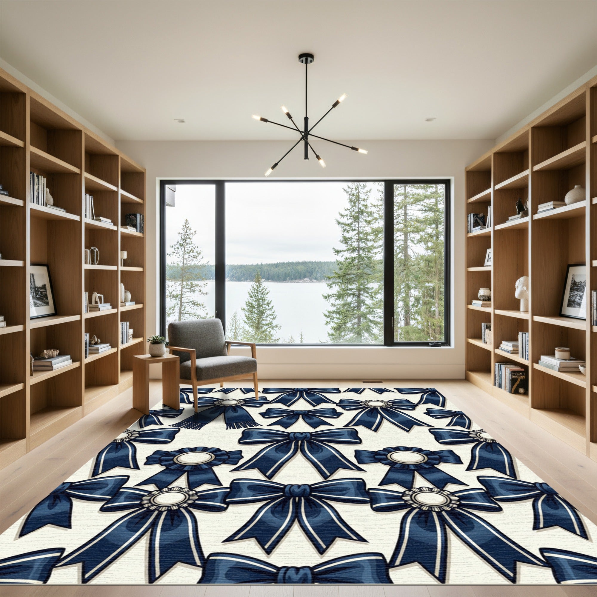Navy Ribbon Bows and Rosette Medallions Rug