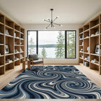 Deep Blue Swirling Marbled Waves Rug