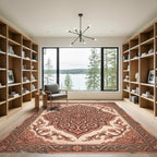 Ornate Copper Floral Damask Scrollwork Rug