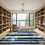 Navy Gold Textured Stripe Rug