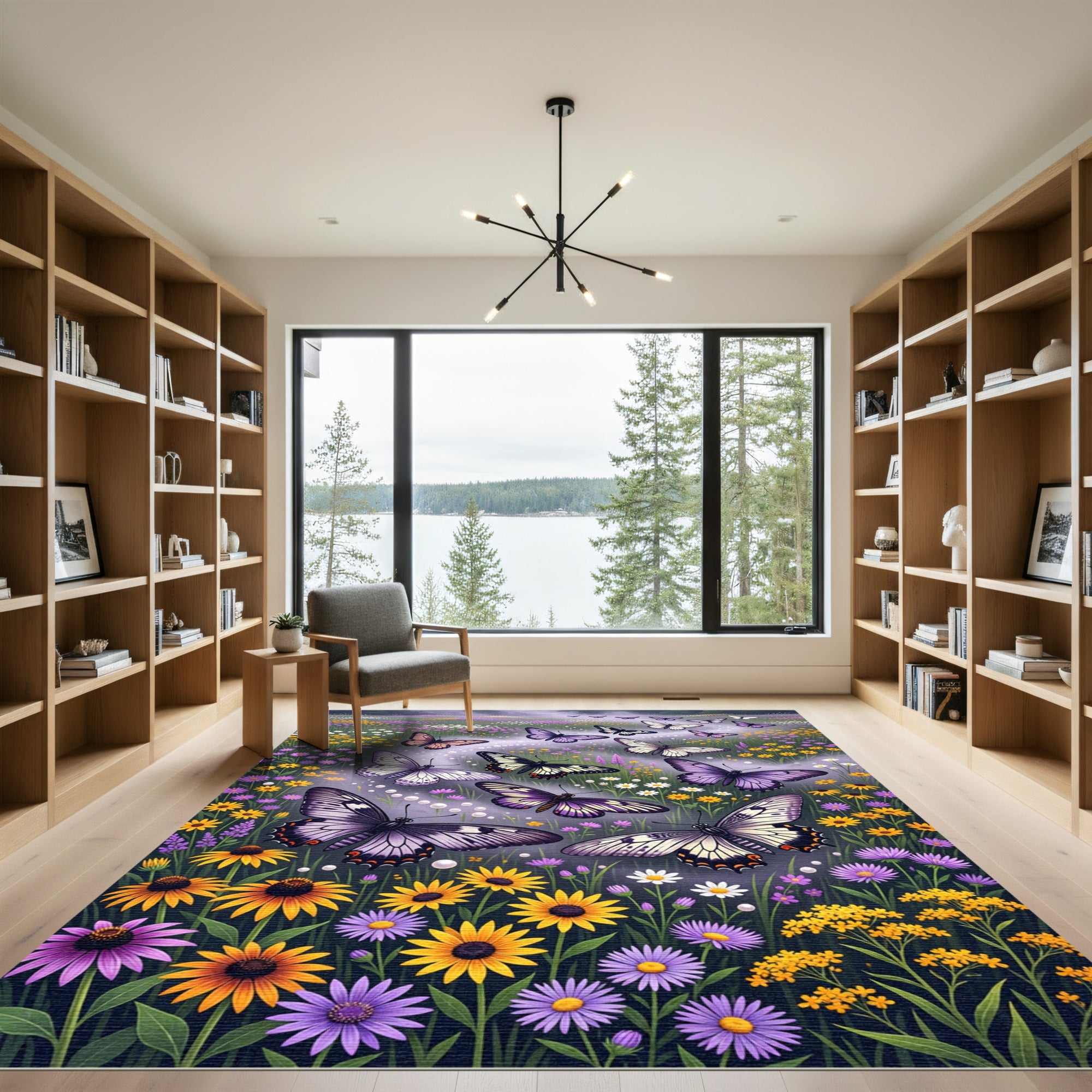 Whimsical Lavender Butterfly Meadow Rug