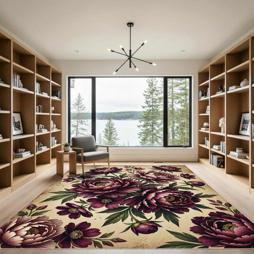 Crimson Peony Garden Floral Medley Rug