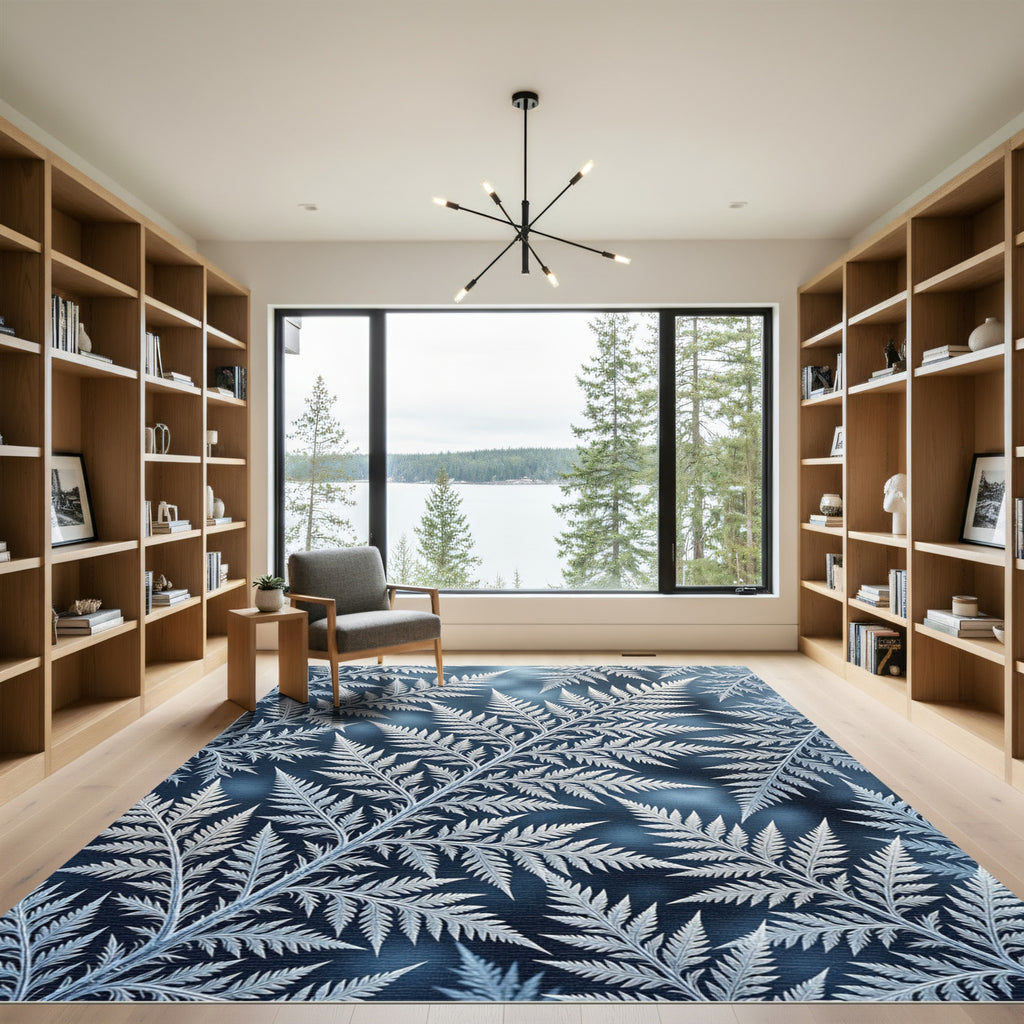 Frosty Blue Fern Botanical Foliage Rug