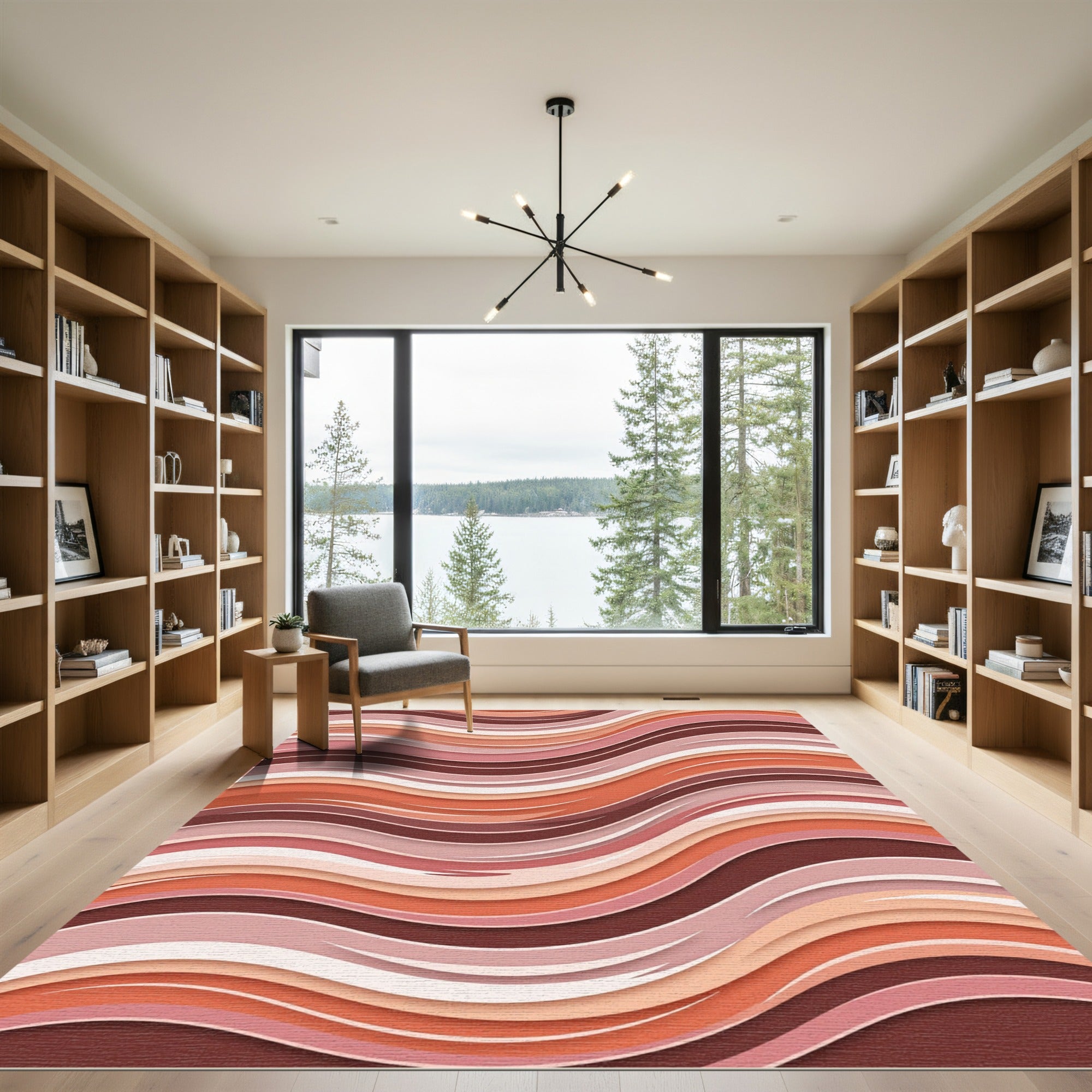 Warm Tones Abstract Wavy Stripes Rug