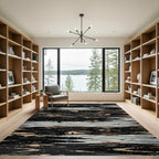 Distressed Black Wood Grain Stripes Rug