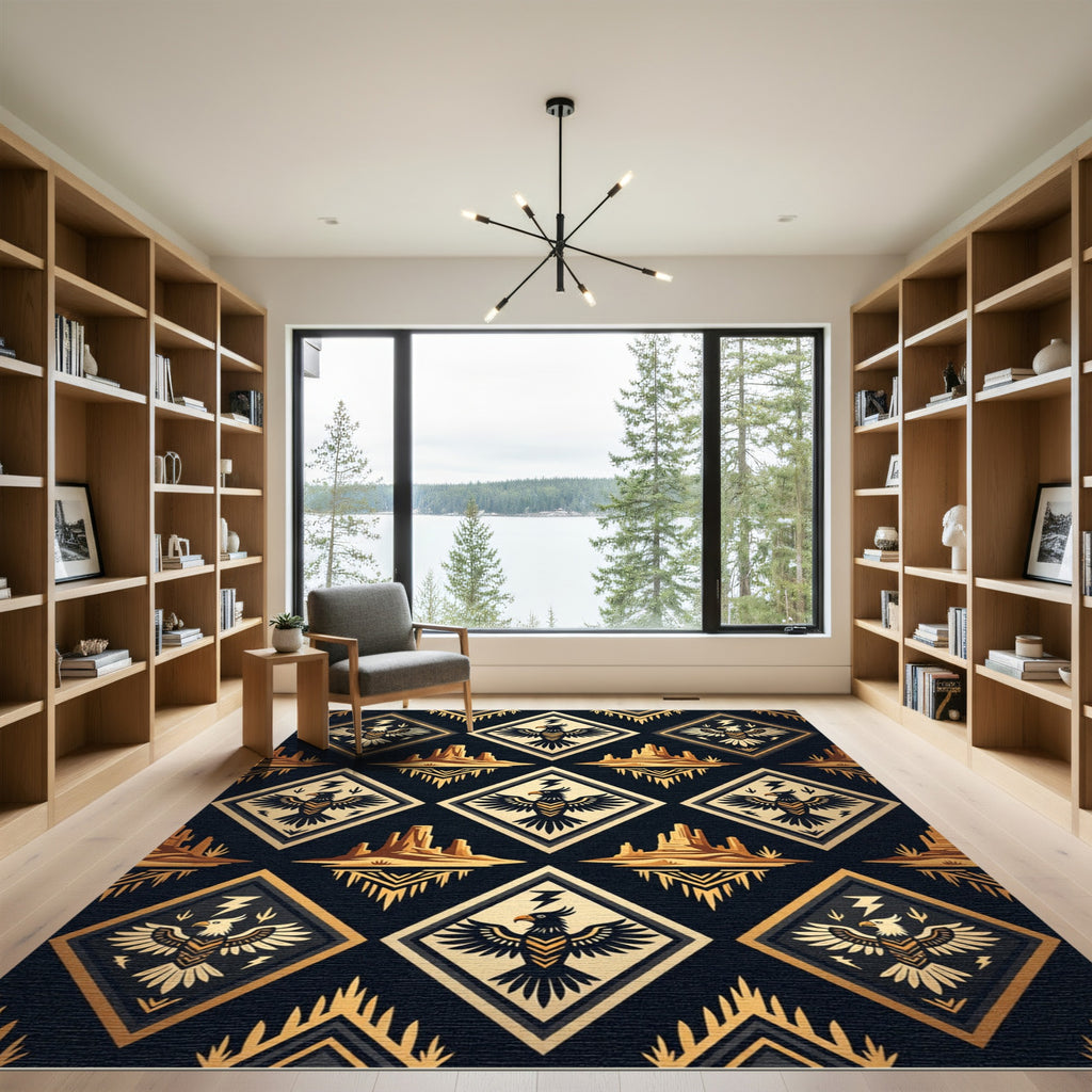 Black Gold Southwestern Eagle Desert Rug