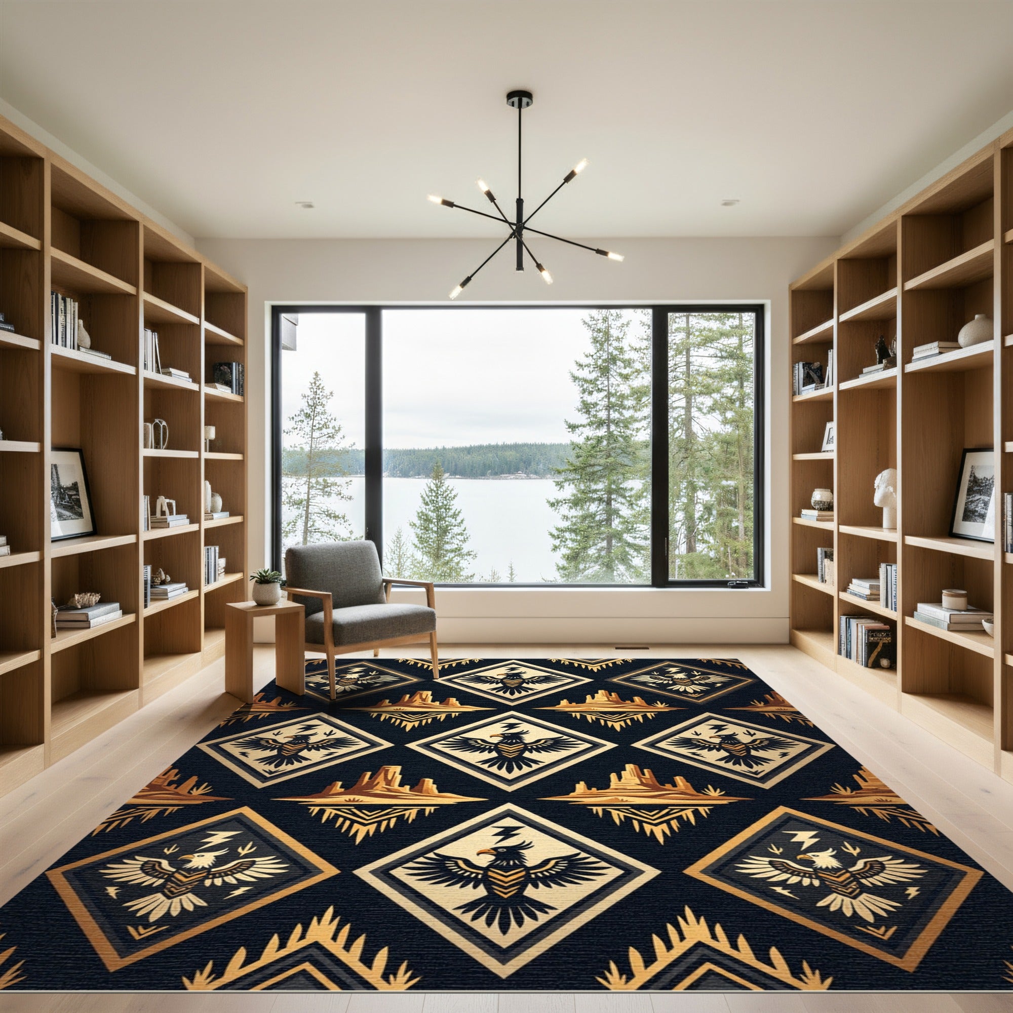 Black Gold Southwestern Eagle Desert Rug