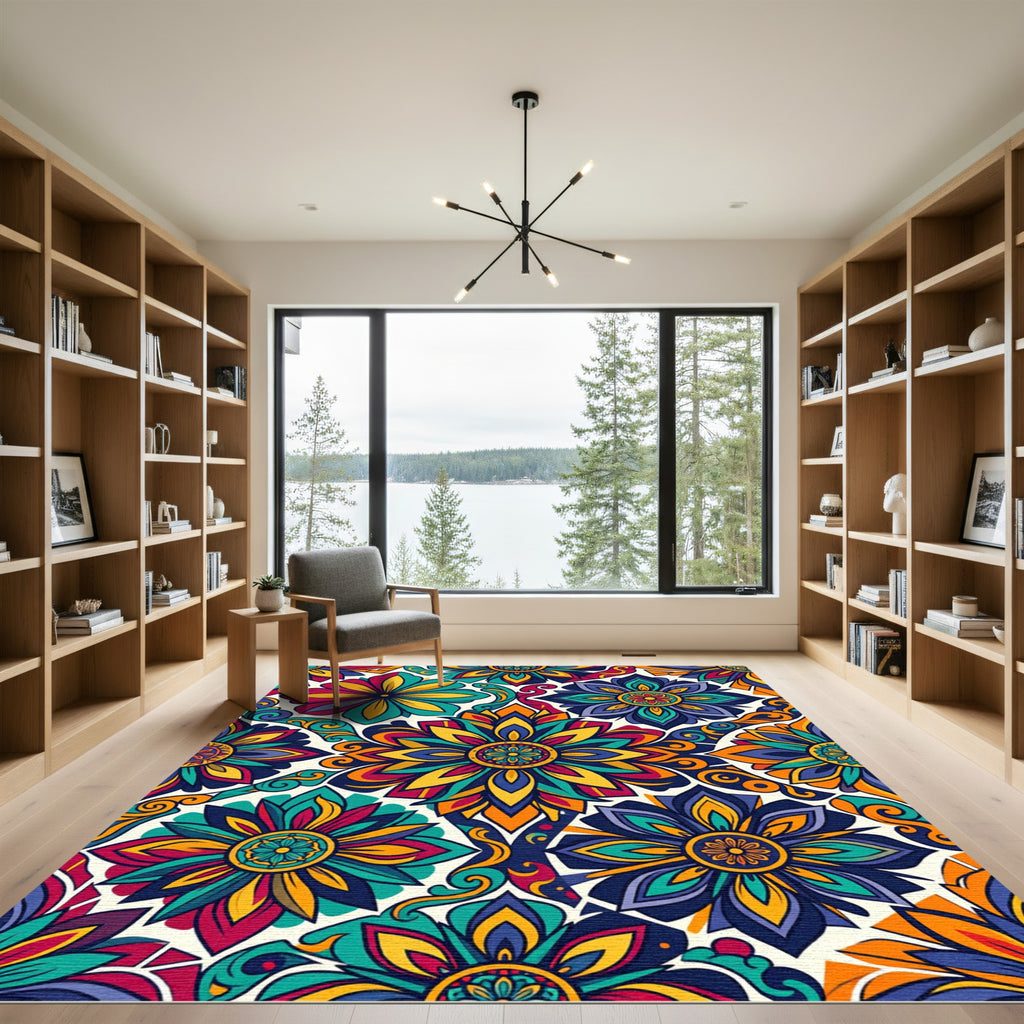 Vibrant Floral Medallion Color Splash Rug