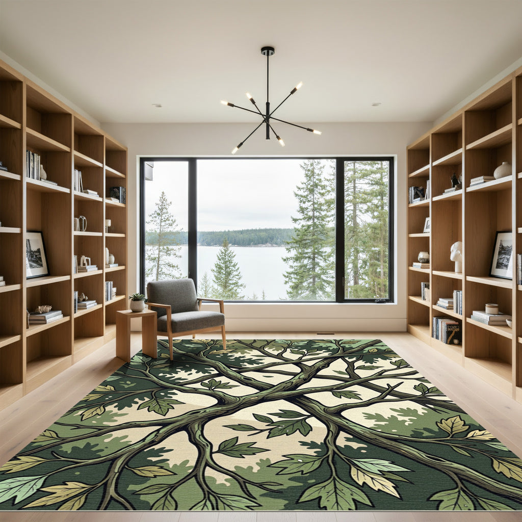 Lush Green Canopy Forest Branches Rug