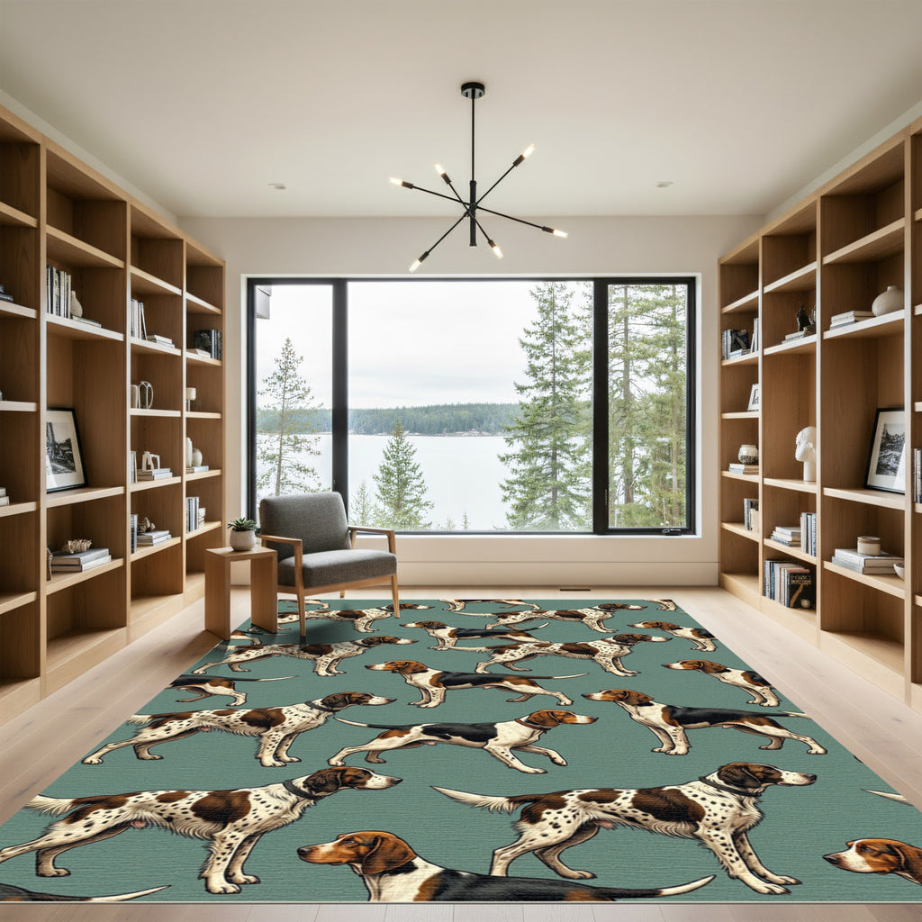 Vintage Beagle Dog Repeating Sage Interior Rug